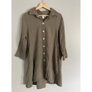 Shannon Passero Tunic Top S Brown Green Cotton Gauze Button Down Lagenlook